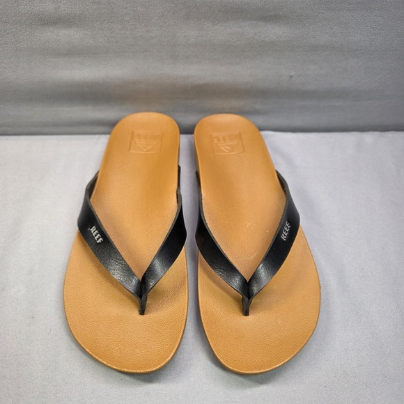 Reef Shoes - Reef Cushion Court Women's Size 5 Flip Flops Tan Black Thong Sandals EU 35